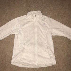 Fuzzy White NorthFace Jacket.